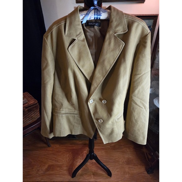Kasper Jackets & Blazers - Vtg Kasper Woman Khaki Tan Contrast Stitch Blazer Jacket Plus Size 24W Tailored